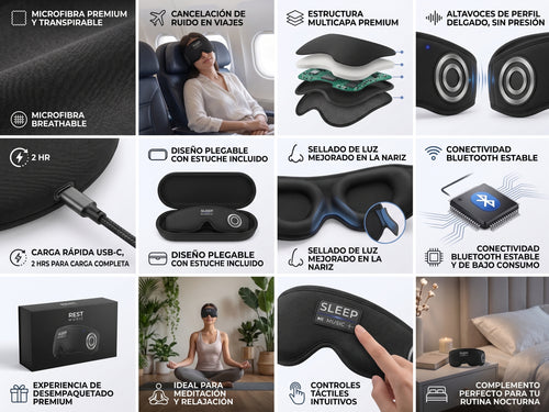 Antifaz para Dormir 3D con Auriculares Bluetooth