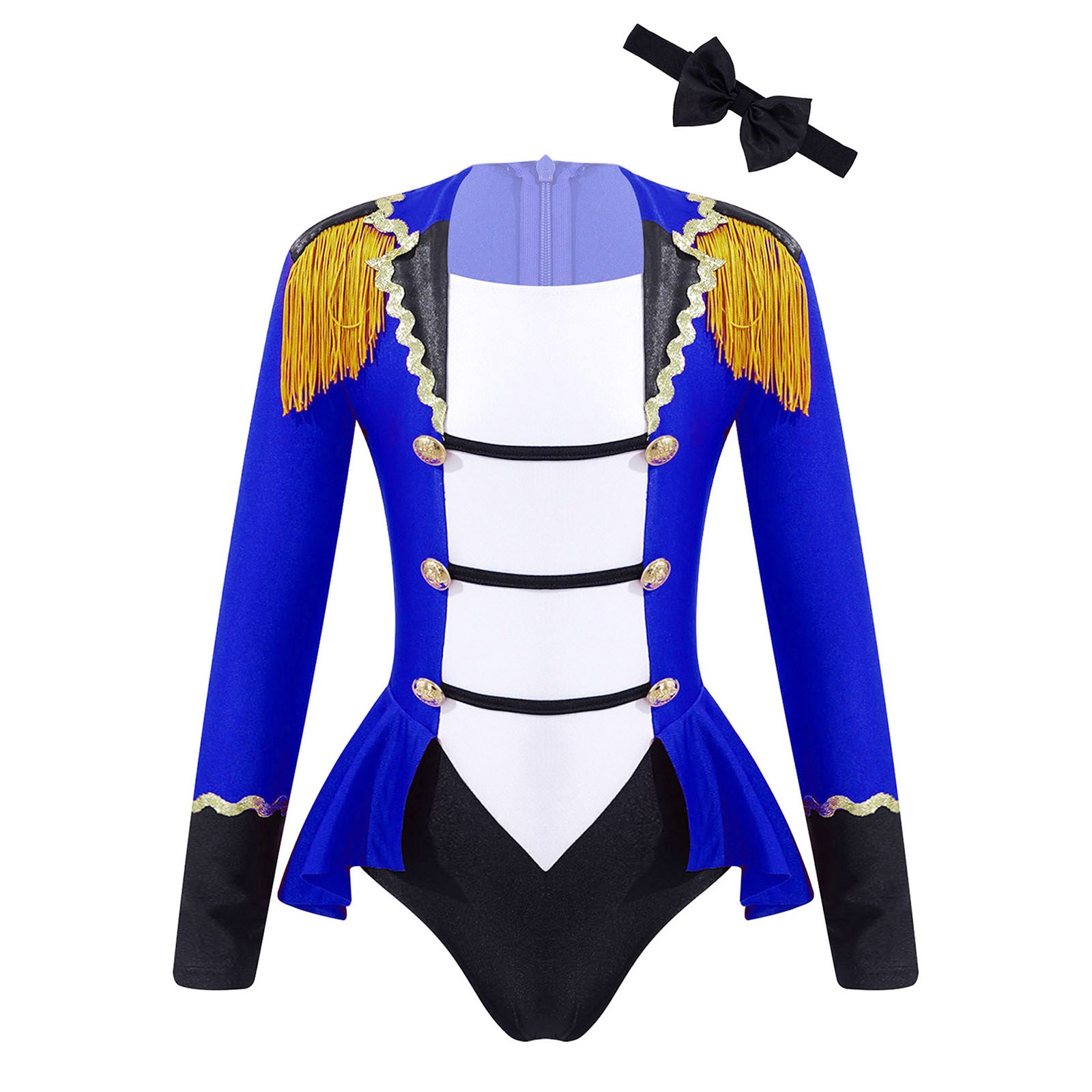 Kids Girls Circus Ringmaster Cosplay Costumes Long Sleeves Bodysuit Leotard Tassel Buttons Romper Jumpsuit for Halloween Party