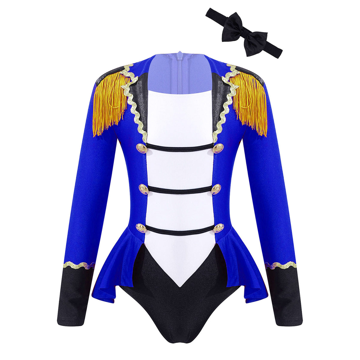 Kids Girls Circus Ringmaster Cosplay Costumes Long Sleeves Bodysuit Leotard Tassel Buttons Romper Jumpsuit for Halloween Party