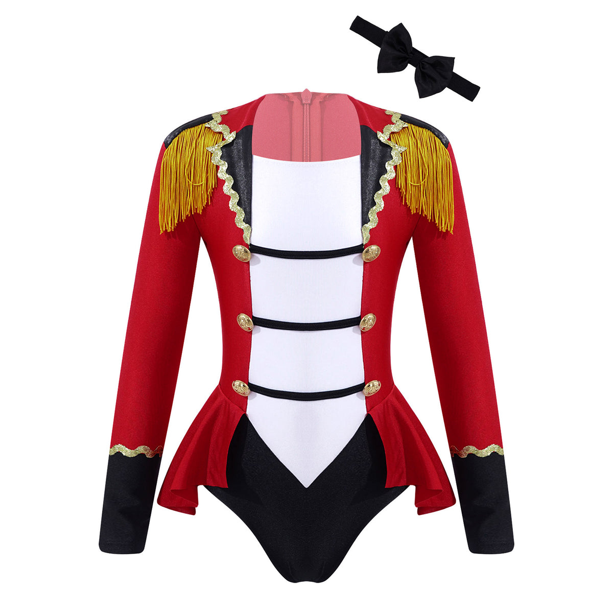 Kids Girls Circus Ringmaster Cosplay Costumes Long Sleeves Bodysuit Leotard Tassel Buttons Romper Jumpsuit for Halloween Party