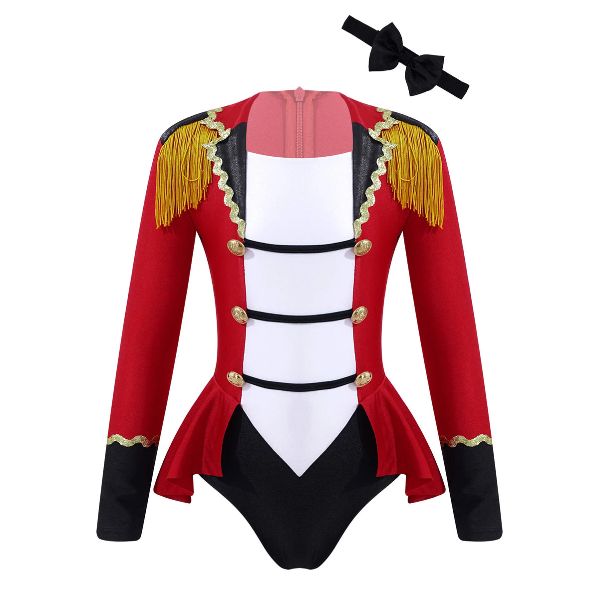 Kids Girls Circus Ringmaster Cosplay Costumes Long Sleeves Bodysuit Leotard Tassel Buttons Romper Jumpsuit for Halloween Party