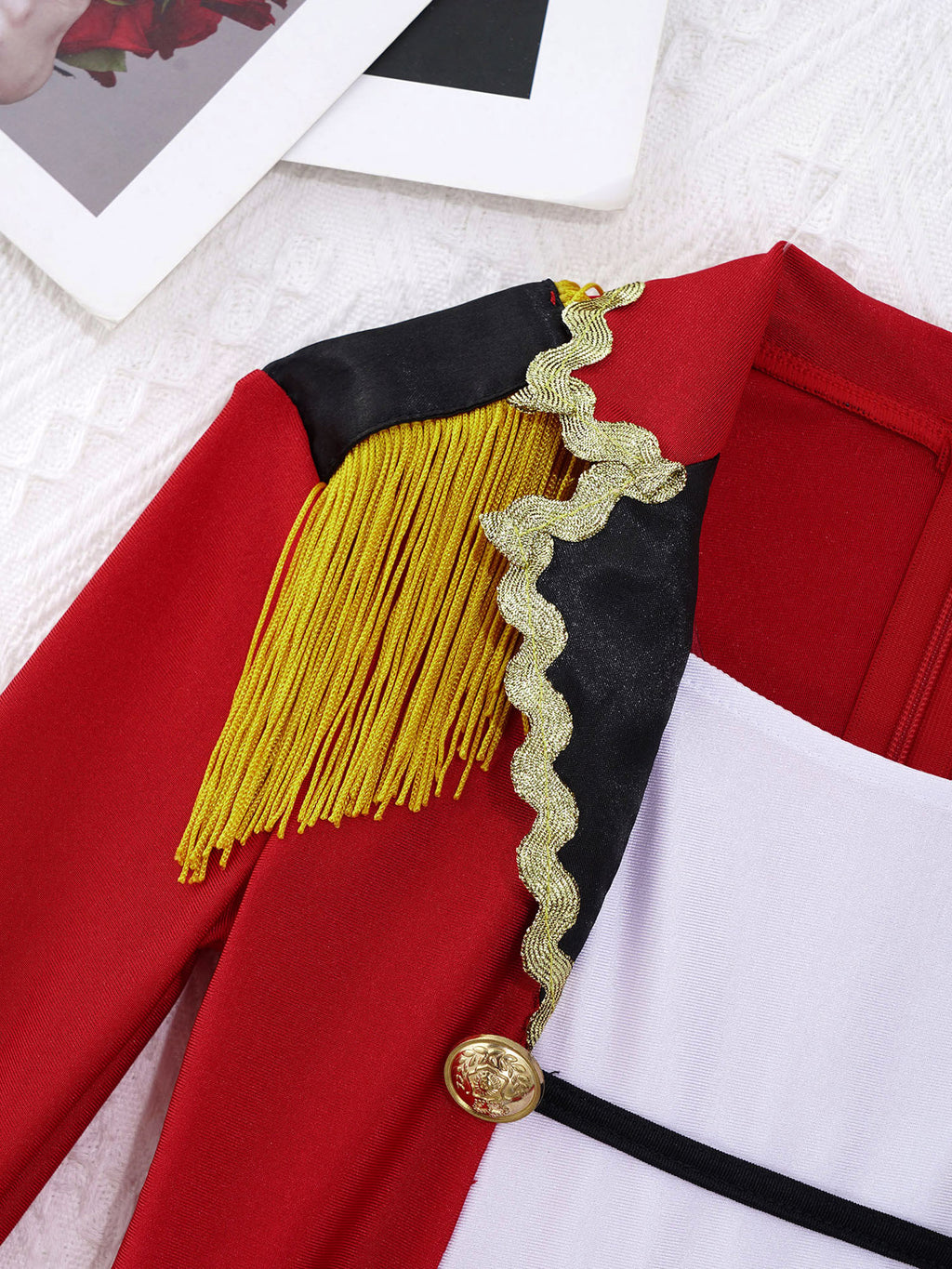 Kids Girls Circus Ringmaster Cosplay Costumes Long Sleeves Bodysuit Leotard Tassel Buttons Romper Jumpsuit for Halloween Party