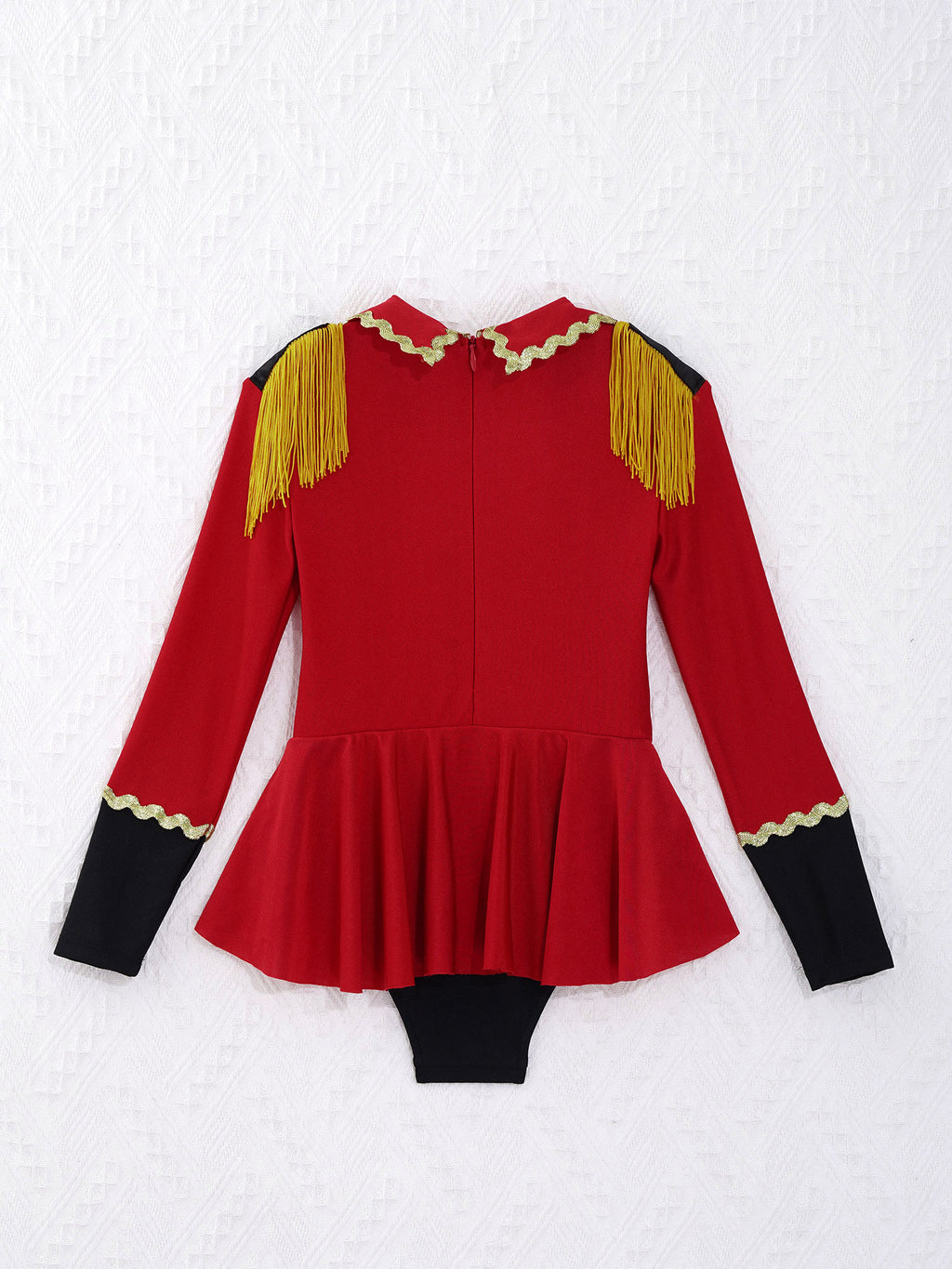 Kids Girls Circus Ringmaster Cosplay Costumes Long Sleeves Bodysuit Leotard Tassel Buttons Romper Jumpsuit for Halloween Party
