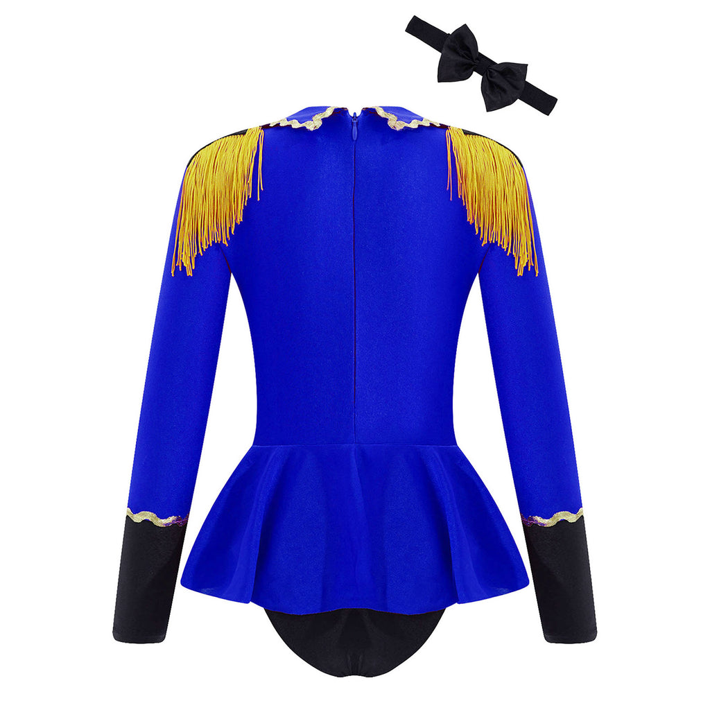 Kids Girls Circus Ringmaster Cosplay Costumes Long Sleeves Bodysuit Leotard Tassel Buttons Romper Jumpsuit for Halloween Party