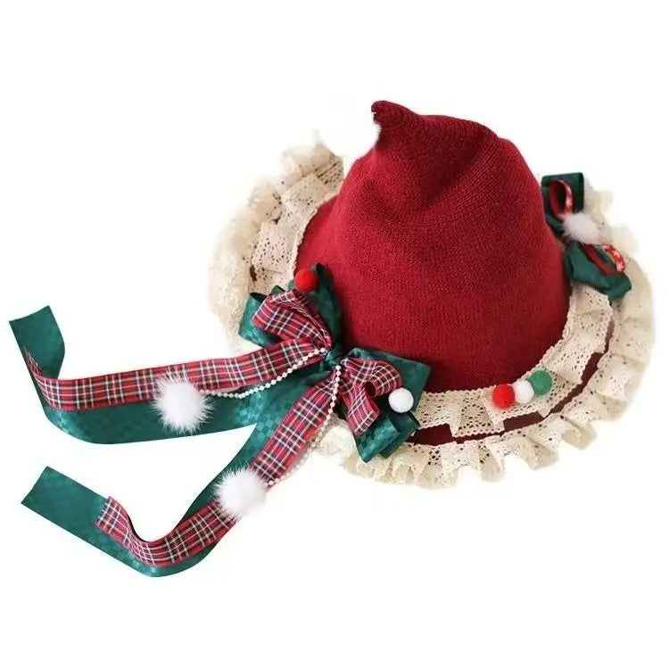 Parent-Child Christmas Witch Hat Set - Women's Gothic Lolita Top Hat & Kids Bowknot Witch Accessory