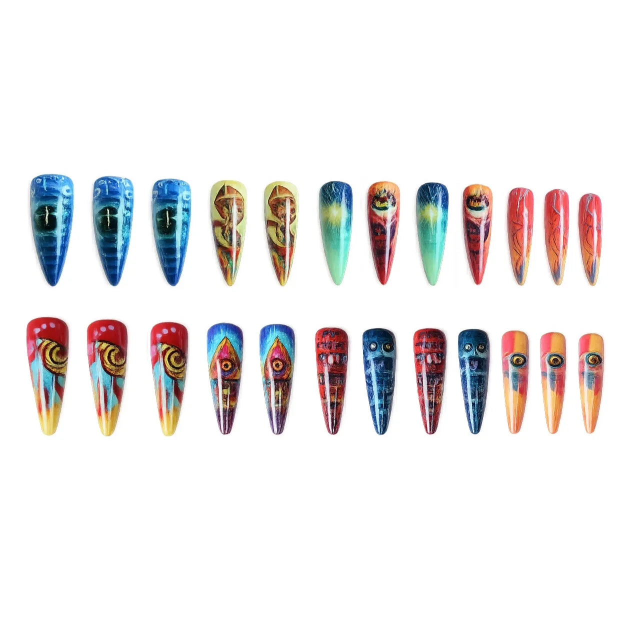 24pcs Halloween Press on Nails Trippy Psychedelic Evil Eye Mushroom Fake Nail Gothic Hippie Abstract Art False Nail for Women