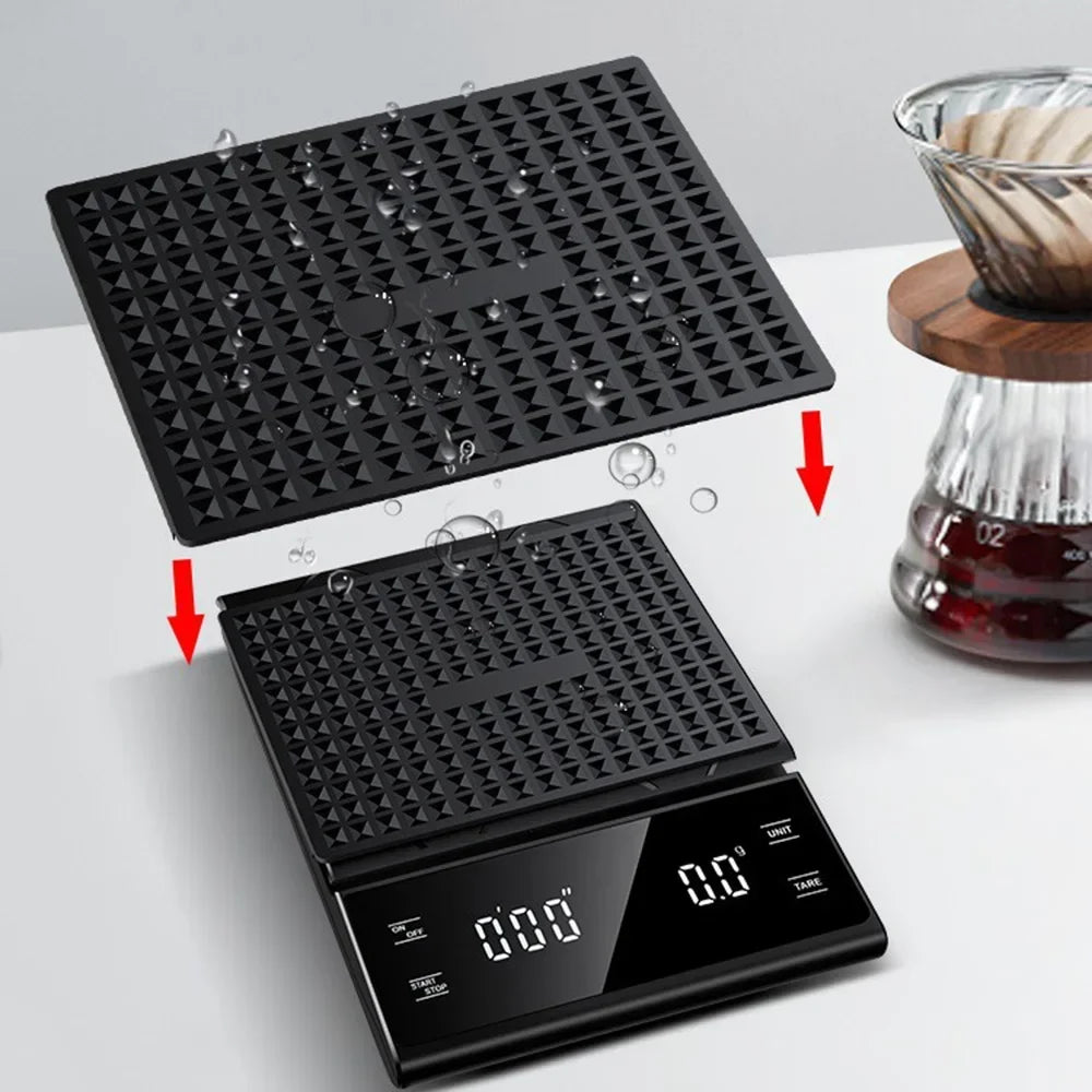 Digital Rechargable Coffee Scale with Timer LED Screen Espresso USB 3kg Max.Weighing 0.1g High Precision Measures Kitchen Scale