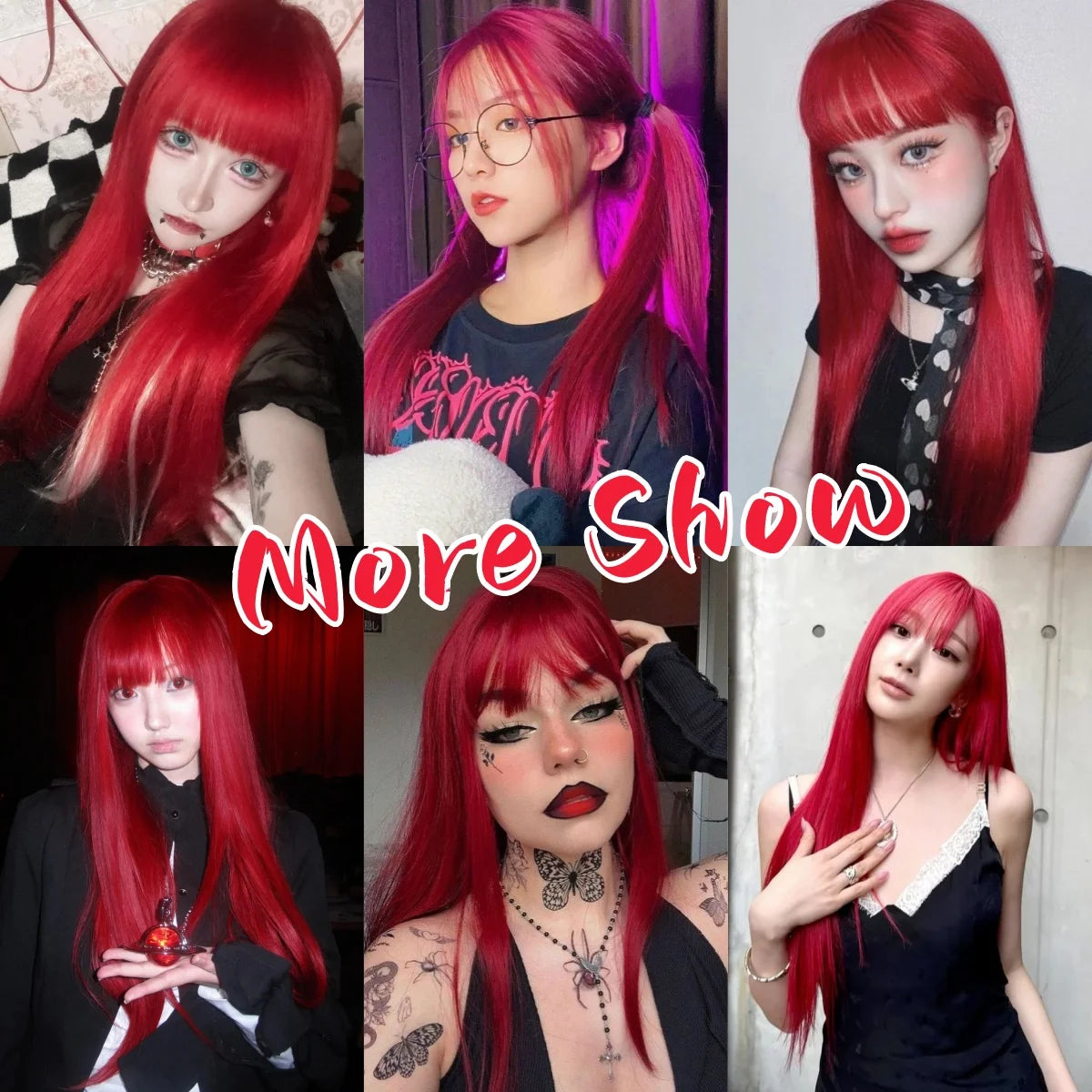 HENRY MARGU Red Long Straight Synthetic Wig with Bangs Burgundy Colorful Cosplay Wigs for Women Halloween Wigs Heat Resistant