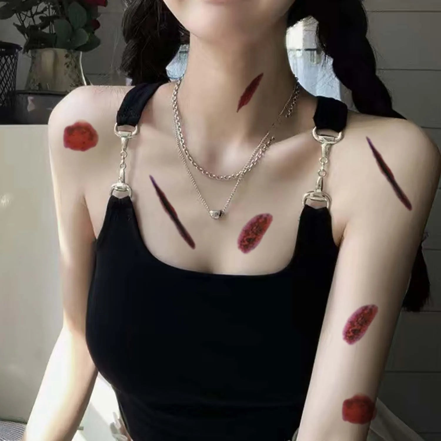 4/16pcs Halloween Terror Wound Temporary Tattoo Realistic Blood Bruising Arm Body Arts Cosplay Lasting Fake Tattoo Stickers