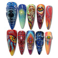 24pcs Halloween Press on Nails Trippy Psychedelic Evil Eye Mushroom Fake Nail Gothic Hippie Abstract Art False Nail for Women