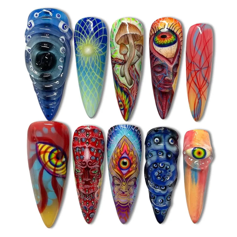 24pcs Halloween Press on Nails Trippy Psychedelic Evil Eye Mushroom Fake Nail Gothic Hippie Abstract Art False Nail for Women