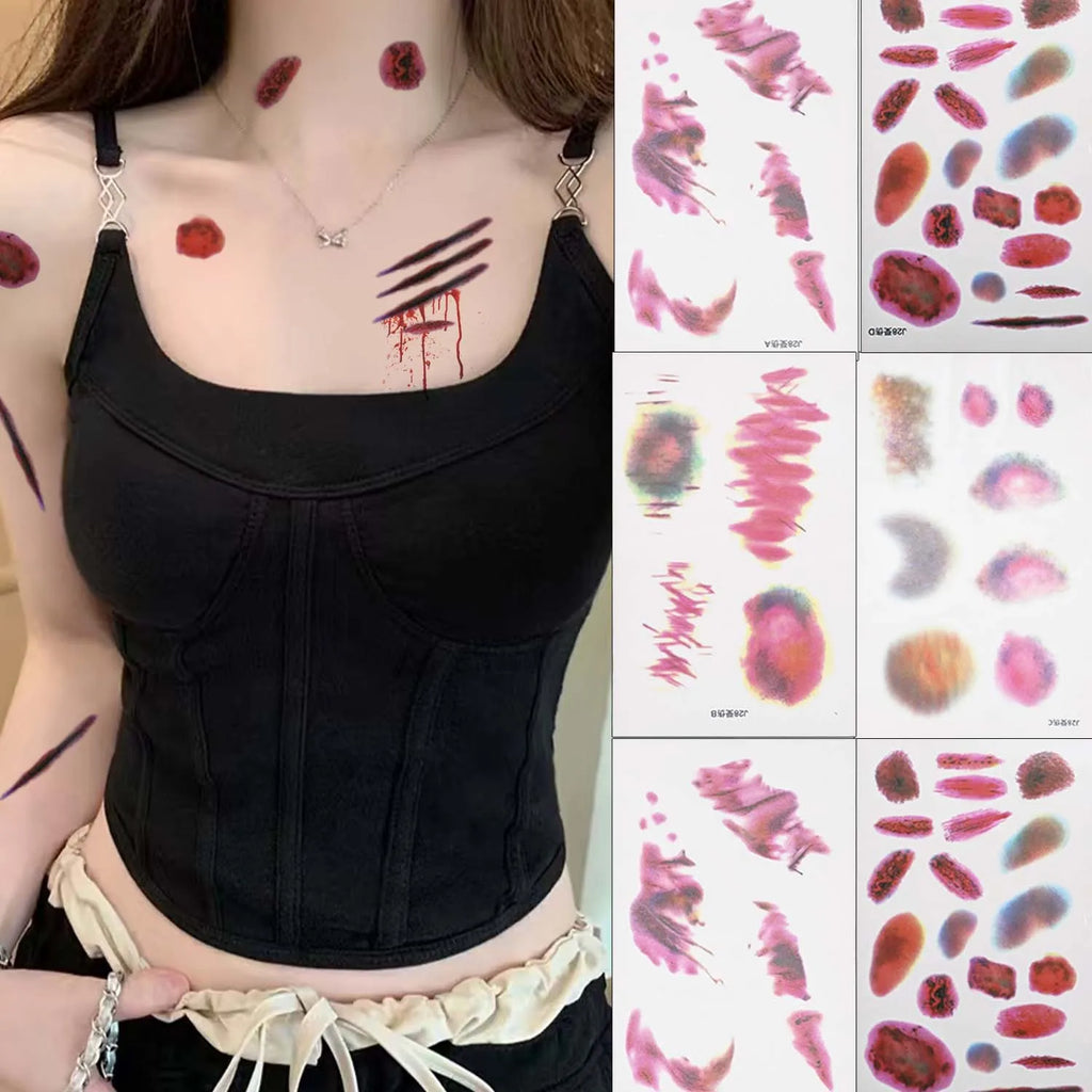 Realistic Blood Fake Tattoo Stickers Halloween Terror Wound Temporary Tattoo Bruising Arm Face Body Arts Cosplay Make Up