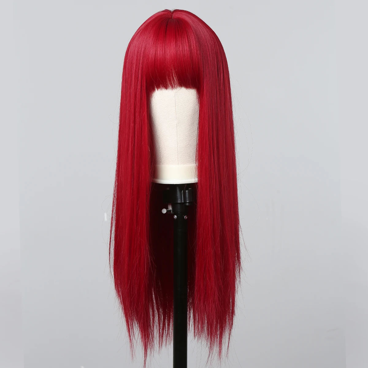 HENRY MARGU Red Long Straight Synthetic Wig with Bangs Burgundy Colorful Cosplay Wigs for Women Halloween Wigs Heat Resistant