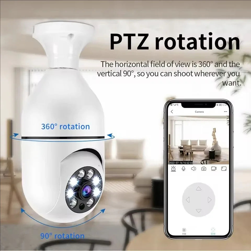 4G WiFi IP Camera E27 Bulb Camera 2MP Wireless Baby Monitor with AI Tracking, Security Video Surveillance, Pet Camera