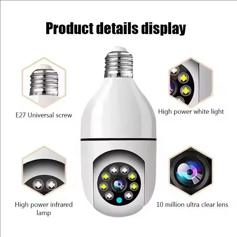 4G WiFi IP Camera E27 Bulb Camera 2MP Wireless Baby Monitor with AI Tracking, Security Video Surveillance, Pet Camera