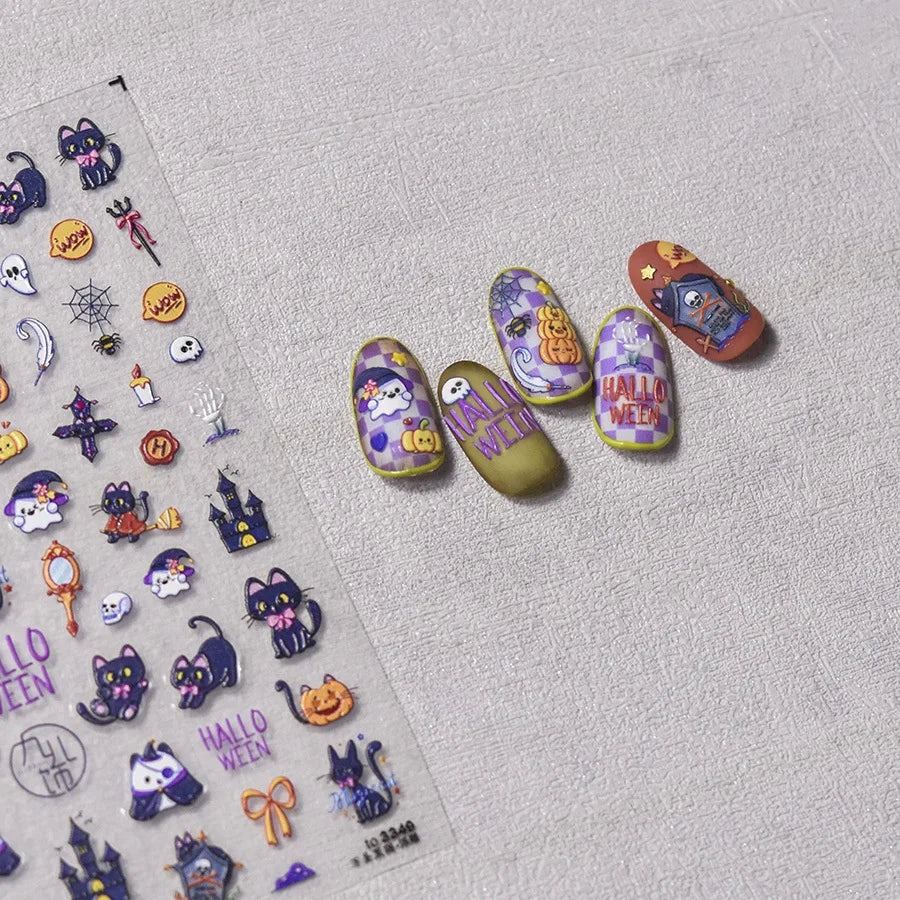 Halloween Horror Bloody Dark Rabbit Cat Pumpkin Flower Bowknot Bear Bunny Ghost Bat Cross Skull Nail Art Stickers Manicure Decal