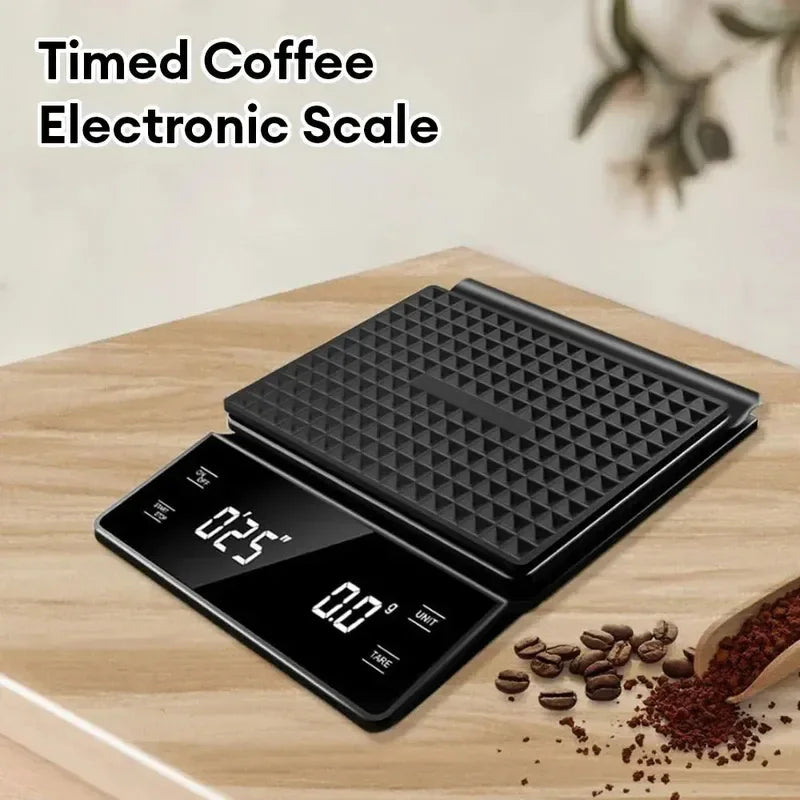 Digital Rechargable Coffee Scale with Timer LED Screen Espresso USB 3kg Max.Weighing 0.1g High Precision Measures Kitchen Scale