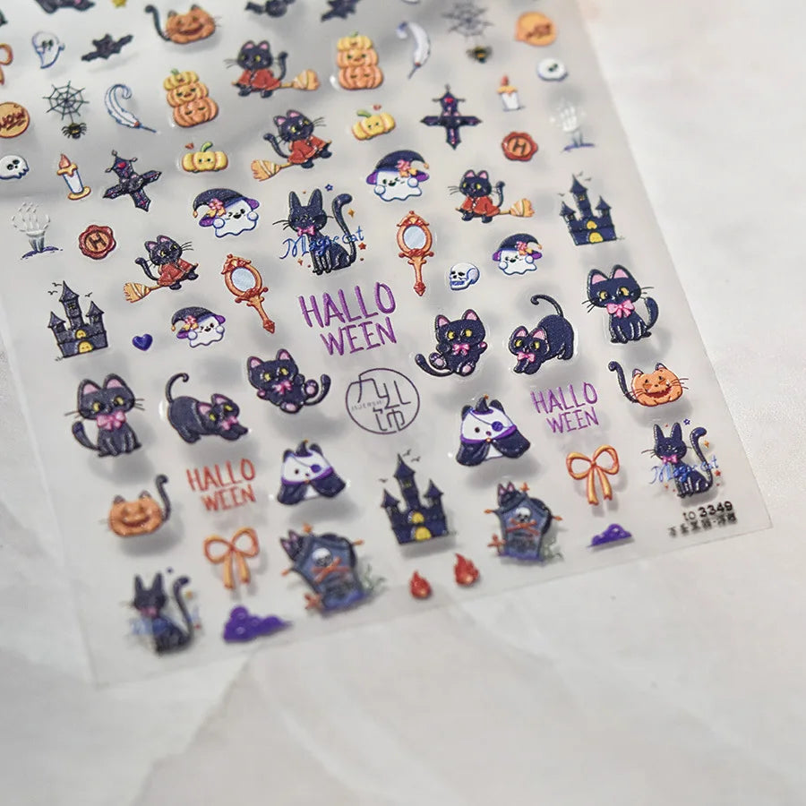 Halloween Horror Bloody Dark Rabbit Cat Pumpkin Flower Bowknot Bear Bunny Ghost Bat Cross Skull Nail Art Stickers Manicure Decal