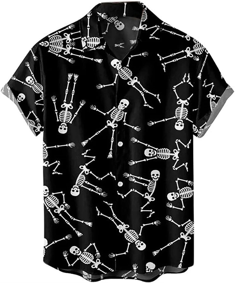 Halloween Skull Graphic Shirts Fashion Trend Short Sleeve Lapel 3D Pumpkin Printed Hawaiian Shirt Loose Streetwear Mens Clothing