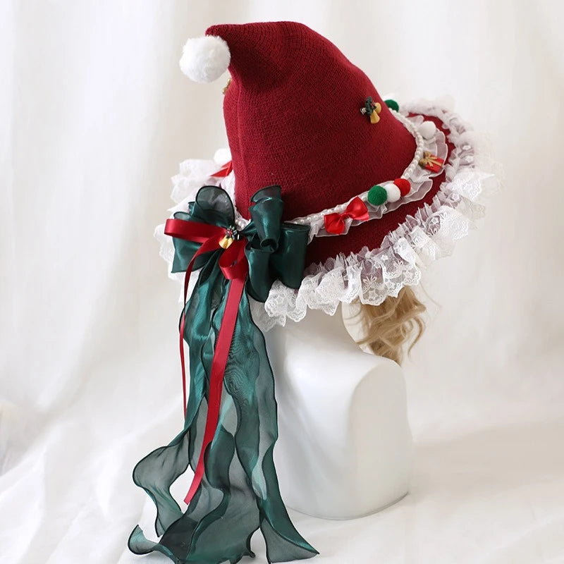 Parent-Child Christmas Witch Hat Set - Women's Gothic Lolita Top Hat & Kids Bowknot Witch Accessory