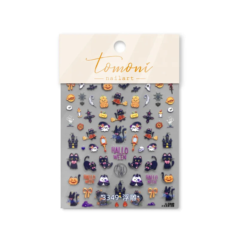 Halloween Horror Bloody Dark Rabbit Cat Pumpkin Flower Bowknot Bear Bunny Ghost Bat Cross Skull Nail Art Stickers Manicure Decal
