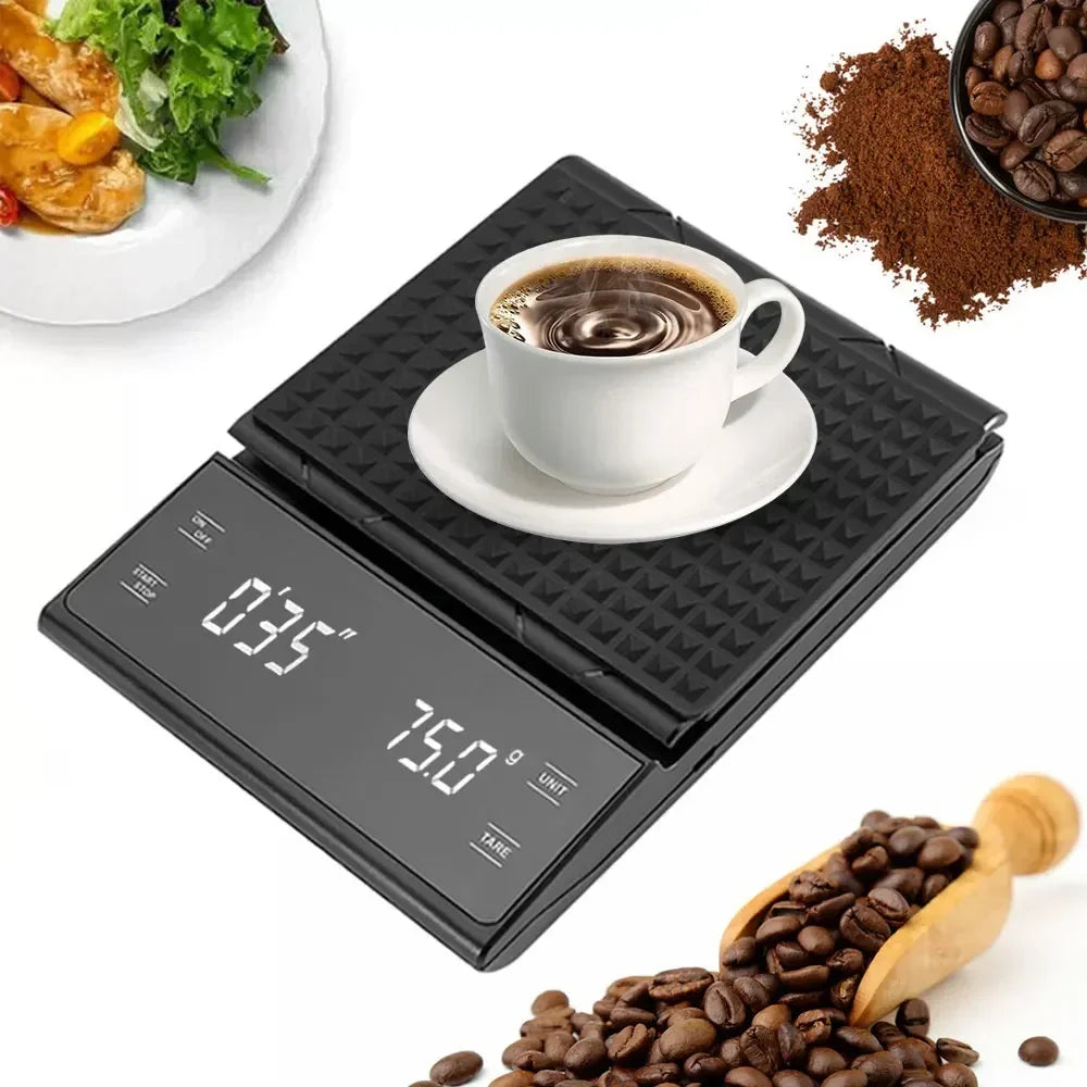 Digital Rechargable Coffee Scale with Timer LED Screen Espresso USB 3kg Max.Weighing 0.1g High Precision Measures Kitchen Scale