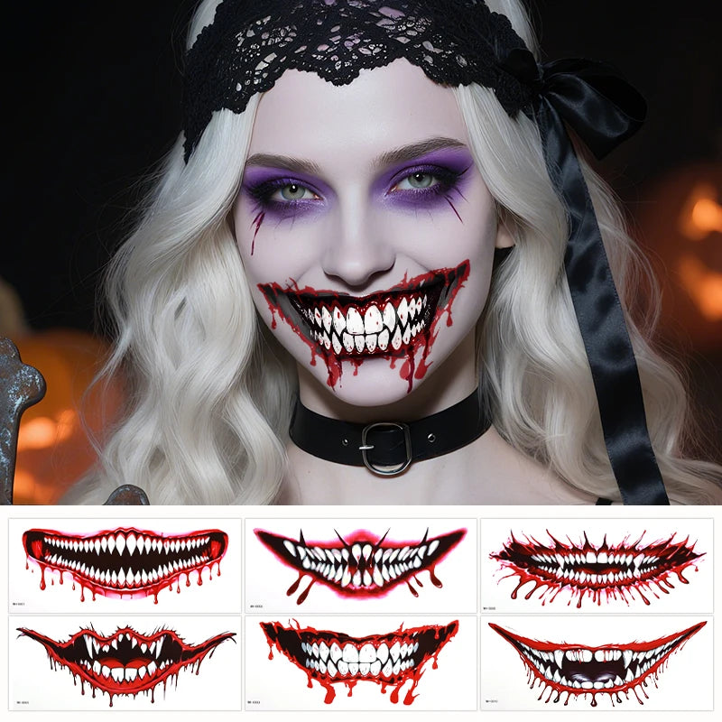 Halloween Temporary Tattoo Sticker Waterproof Horror Big Mouth Tattoo Sticker For Men Women Party Body Art Fake Tattoo Sticker