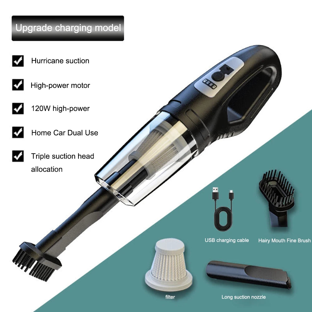 Portable Cordless Car Vacuum USB Recharge Handheld Vacuum Powerful Suction Cleaner For Car Household Office Pet Hair Cleaning