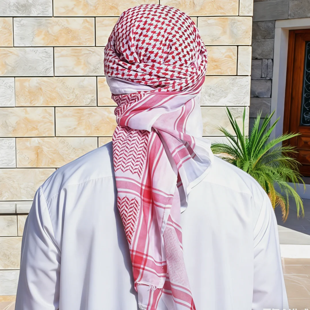 Arab Shemagh Muslim Keffiyeh Head Wrap Scarf Arabic Tactical Desert Headwear with Rope Halloween Costume Accessories