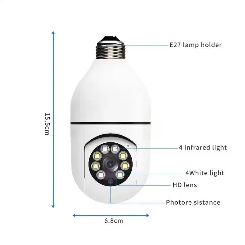 4G WiFi IP Camera E27 Bulb Camera 2MP Wireless Baby Monitor with AI Tracking, Security Video Surveillance, Pet Camera