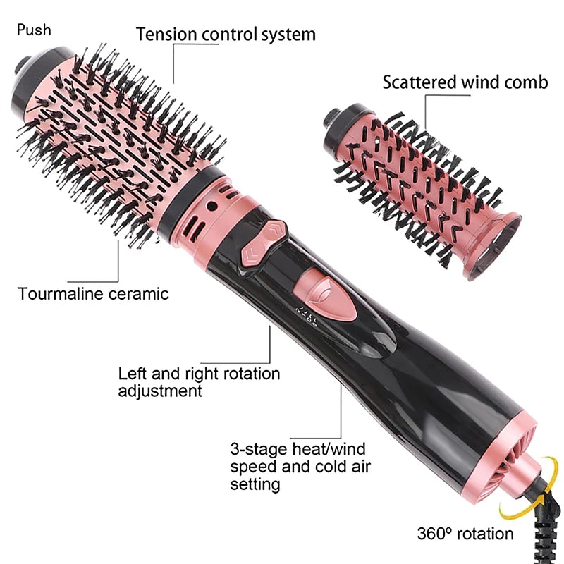 Hair Dryer Brush 2 In 1 Hot Air Spin Brush Curling Straightening Styling Auto-Rotating Ionic Round Blow Hair Dryer Volumizer