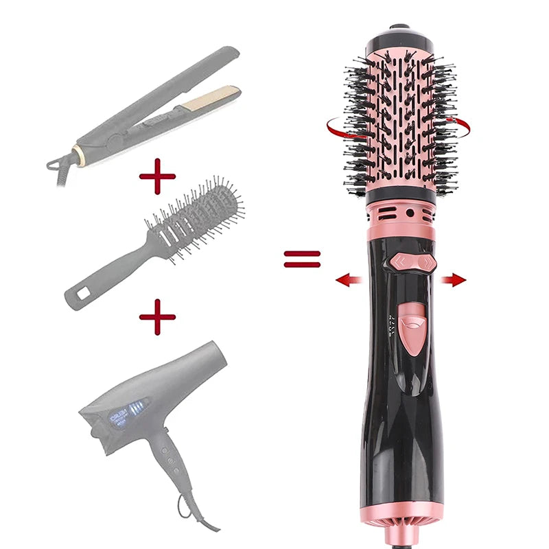Hair Dryer Brush 2 In 1 Hot Air Spin Brush Curling Straightening Styling Auto-Rotating Ionic Round Blow Hair Dryer Volumizer