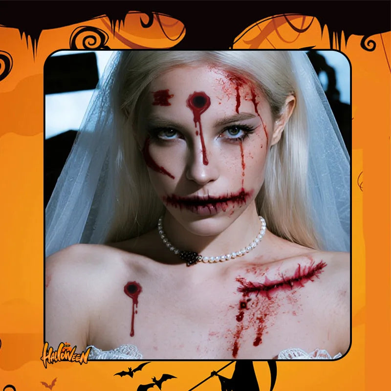 Halloween Horror Wound Temporary Tattoo Sticker, Long-lasting and Waterproof, Tears of the Nun, Tattoo Sticker for Face Arm