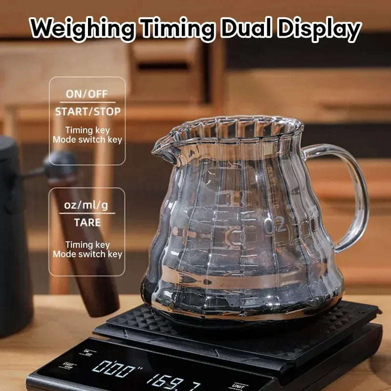 Digital Rechargable Coffee Scale with Timer LED Screen Espresso USB 3kg Max.Weighing 0.1g High Precision Measures Kitchen Scale