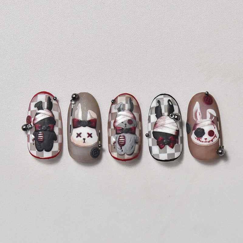 Halloween Horror Bloody Dark Rabbit Cat Pumpkin Flower Bowknot Bear Bunny Ghost Bat Cross Skull Nail Art Stickers Manicure Decal