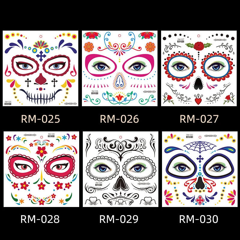 Halloween Temporary Face Tattoos Spooky Jack O Lantern Flase Tattoo Sticker Day Of The Dead La Catrina Face Tattoos for Party