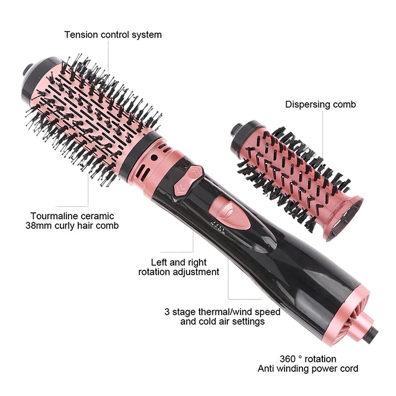 Hair Dryer Brush 2 In 1 Hot Air Spin Brush Curling Straightening Styling Auto-Rotating Ionic Round Blow Hair Dryer Volumizer