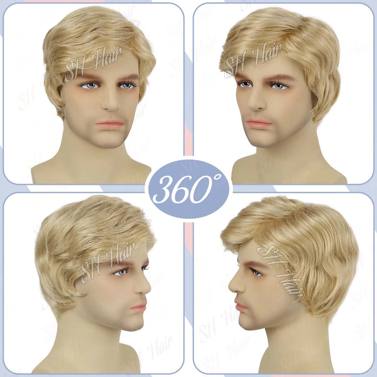 Synthetic 3pc Blonde Costume Wig + Flag Pin + Red Tie for Adults Blonde Layered Cosplay Mens Wig Halloween Costumes Funny Wigs