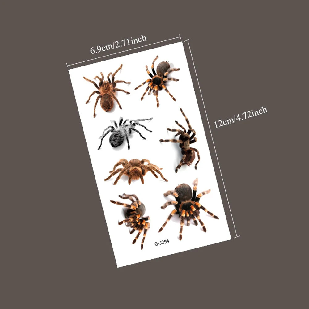 10PCS Waterproof Halloween Spider Temporary Tattoos for Women Men Realistic Spider Web Fake Tattoo Stickers for Party Body Art