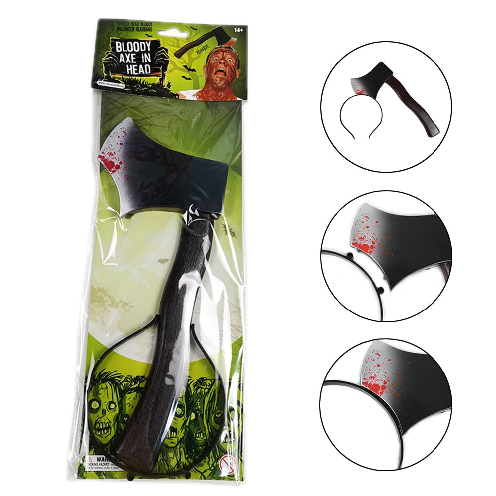 Happy Halloween Headband Fake Plastic Axe Knife Scissors Head Accessories Cosplay Diy Halloween Party Decorations Supplies