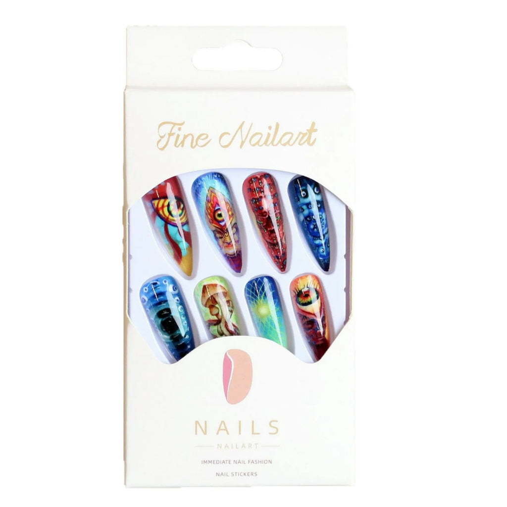 24pcs Halloween Press on Nails Trippy Psychedelic Evil Eye Mushroom Fake Nail Gothic Hippie Abstract Art False Nail for Women