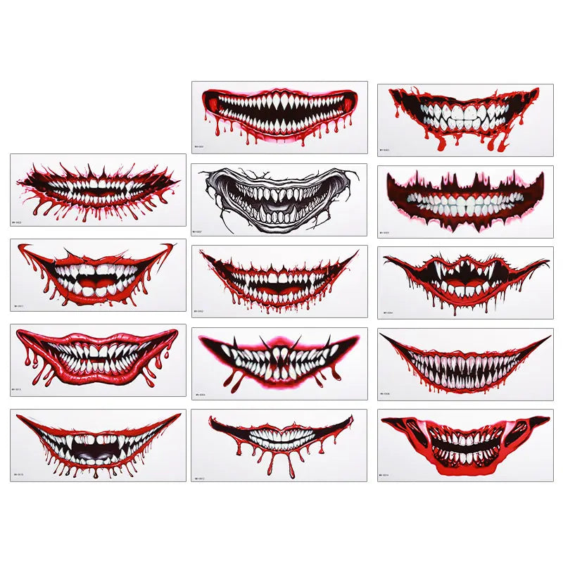 Halloween Temporary Tattoo Sticker Waterproof Horror Big Mouth Tattoo Sticker For Men Women Party Body Art Fake Tattoo Sticker