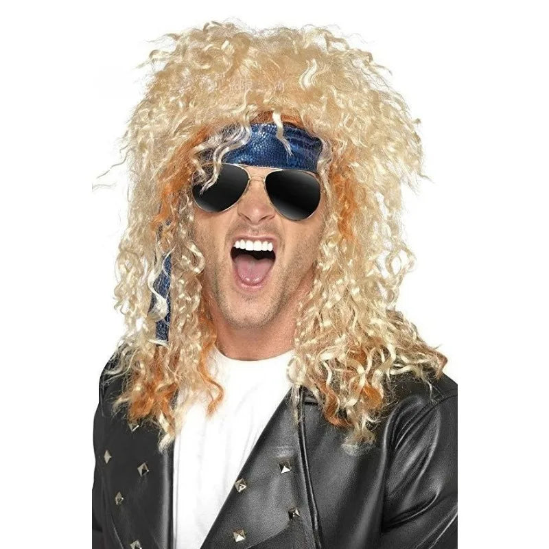 Men Women 70s 80s Rock Punk Wig  Long Curly Synthetic Hair Halloween Wigs  Halloween Costumes Animation Wigs