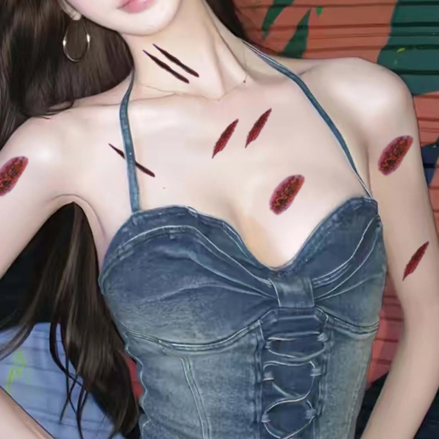 4/16pcs Halloween Terror Wound Temporary Tattoo Realistic Blood Bruising Arm Body Arts Cosplay Lasting Fake Tattoo Stickers