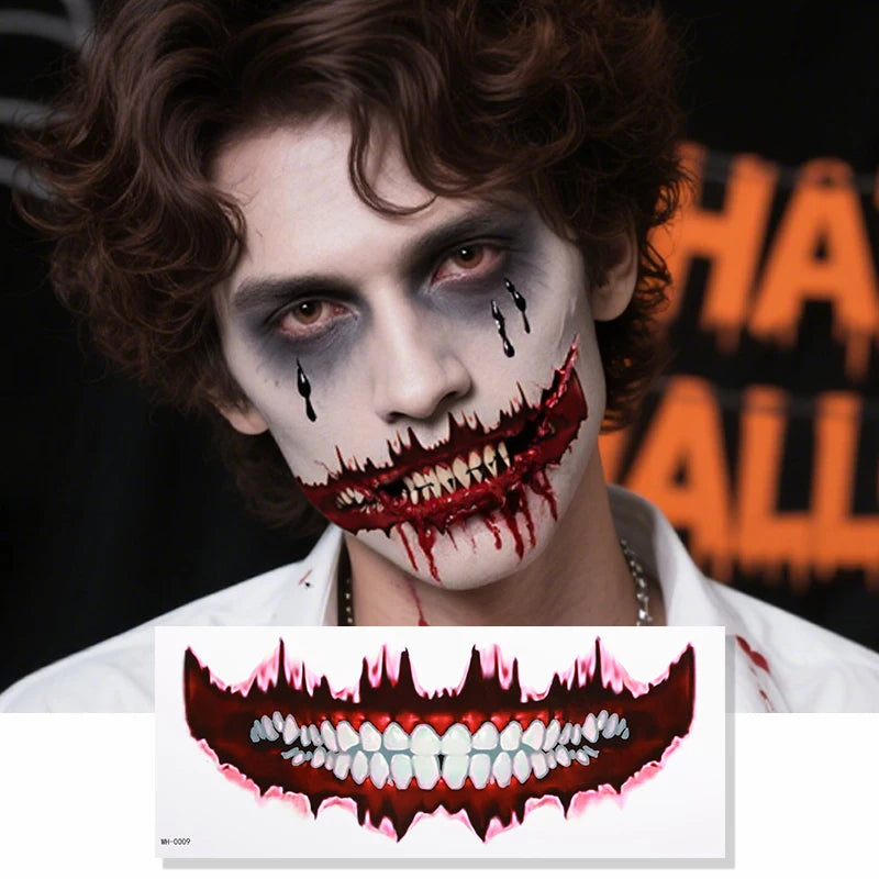Halloween Temporary Tattoo Sticker Waterproof Horror Big Mouth Tattoo Sticker For Men Women Party Body Art Fake Tattoo Sticker
