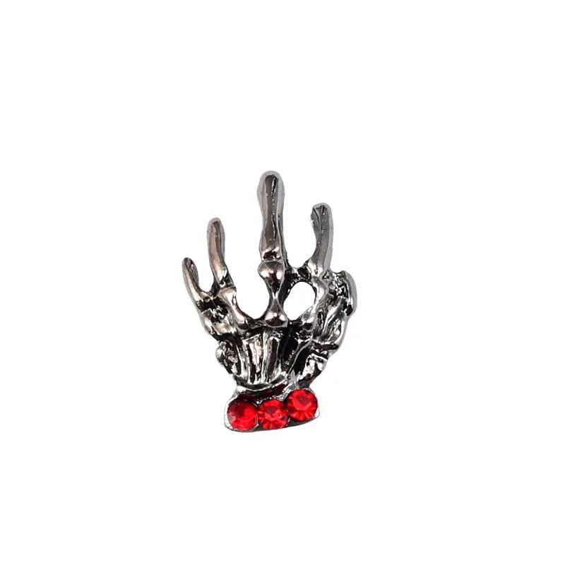 10Pcs Halloween Punk Chrome Nail Charms Alloy Diamond Rhinestones Skull/Spider/Cross Gun Black Manicure Jewelry Nail Art Decors