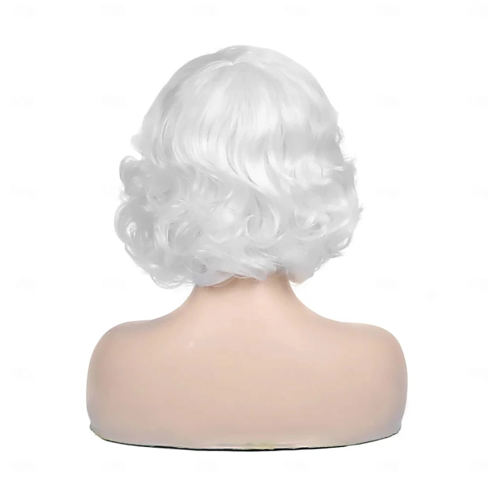 HAIRJOY Synthetic Hair Short Curly White Wig for Women  Wavy Costume Wig for Cosplay Party Halloween Wigs
