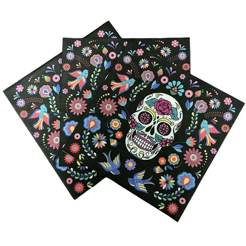 20pcs/Pac 33*33cm 2-Ply New Halloween Flower Skull Party Paper Napkins Colorful Napkins Party Decoration Paper Placemats Cheap