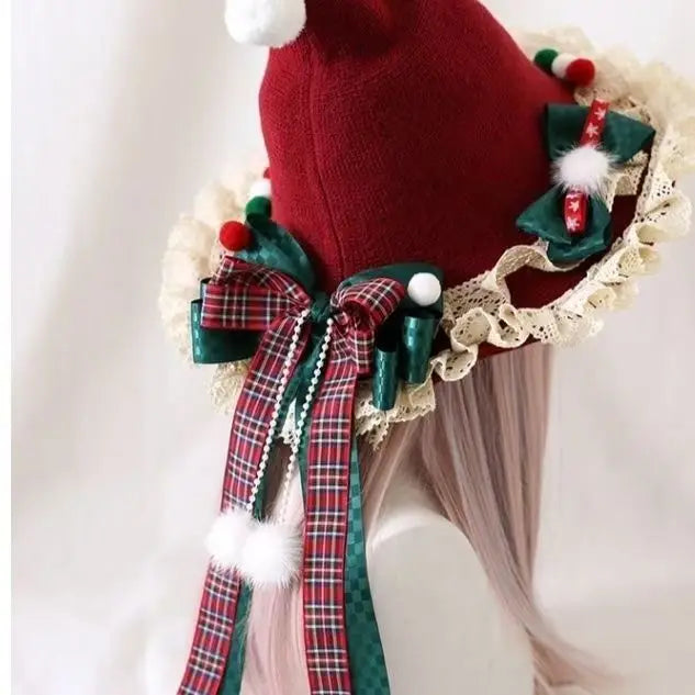 Parent-Child Christmas Witch Hat Set - Women's Gothic Lolita Top Hat & Kids Bowknot Witch Accessory