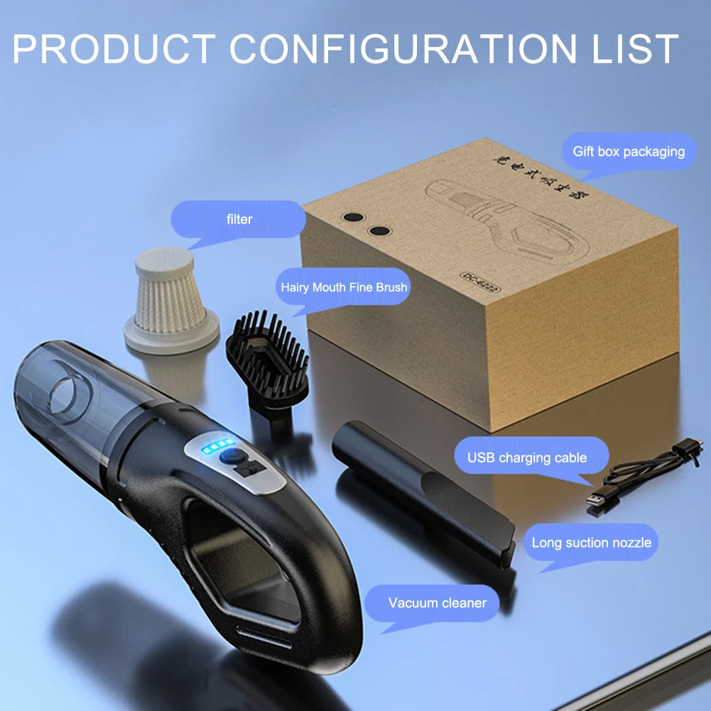 Portable Cordless Car Vacuum USB Recharge Handheld Vacuum Powerful Suction Cleaner For Car Household Office Pet Hair Cleaning